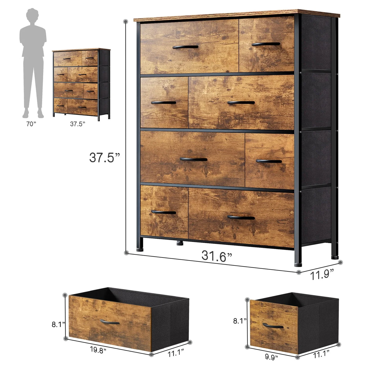 8 Drawer Wood Dresser L159