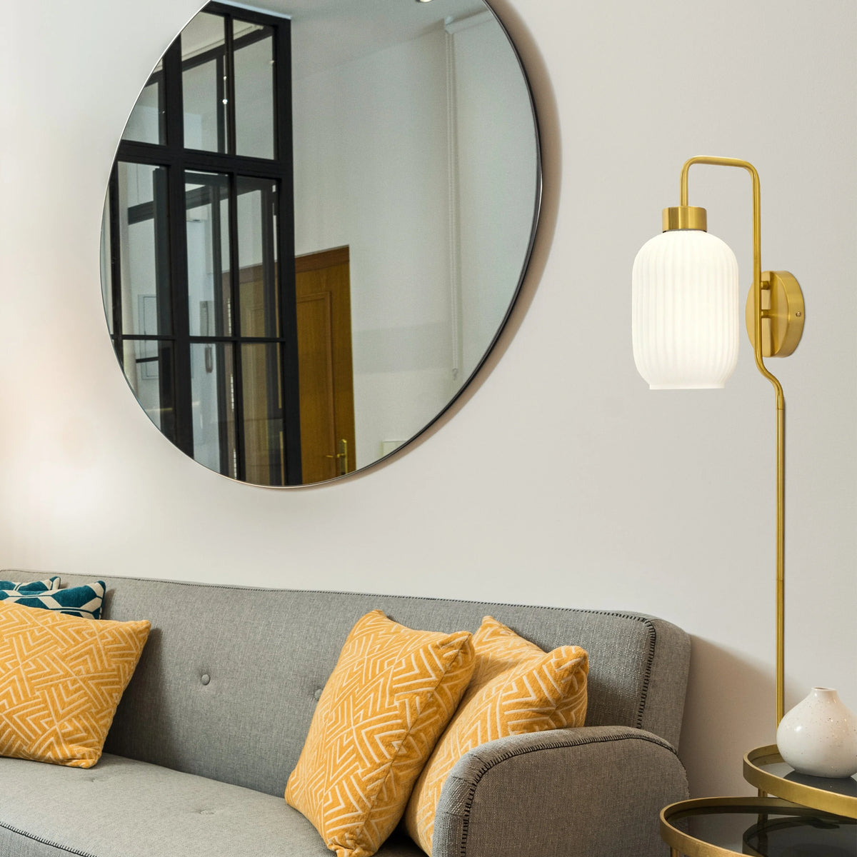 White Glass and Metal Retro Wall Sconce C235739