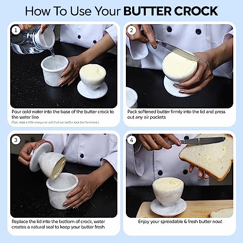 White Marble Butter Crock with Lid N26356