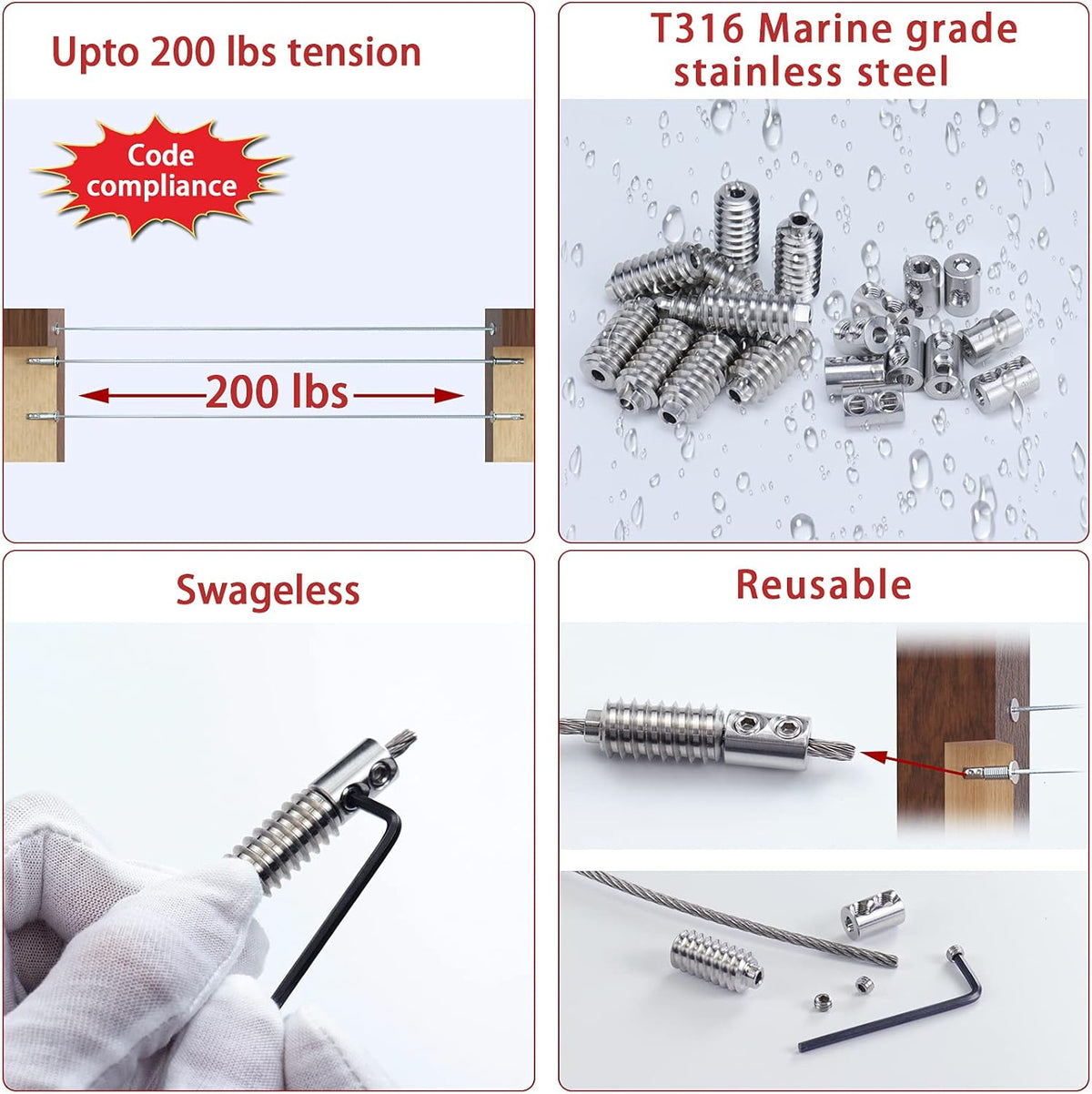 20 Pack 3/16 Cable Railing Kit T316 Stainless Steel G561782