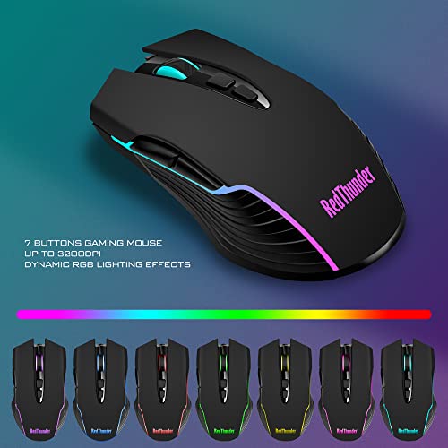 Wireless Gaming Keyboard and Mouse Combo with LED Backlit Rechargeable 3800mAh Battery, Mechanical Feel Anti-ghosting Keyboard and 7D 3200DPI Mice (Black) Y353609