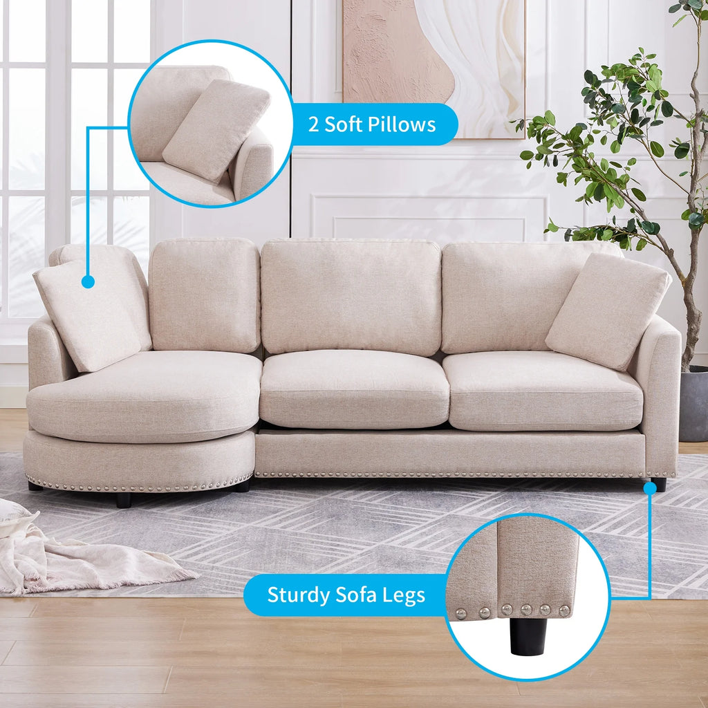 Beige L Shaped Sectional Sofa with Chaise B7535