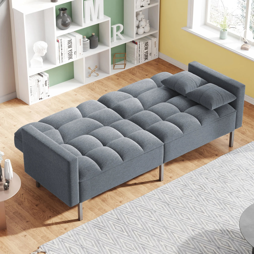 Dark Gray Linen Convertible Futon Sofa Bed X768
