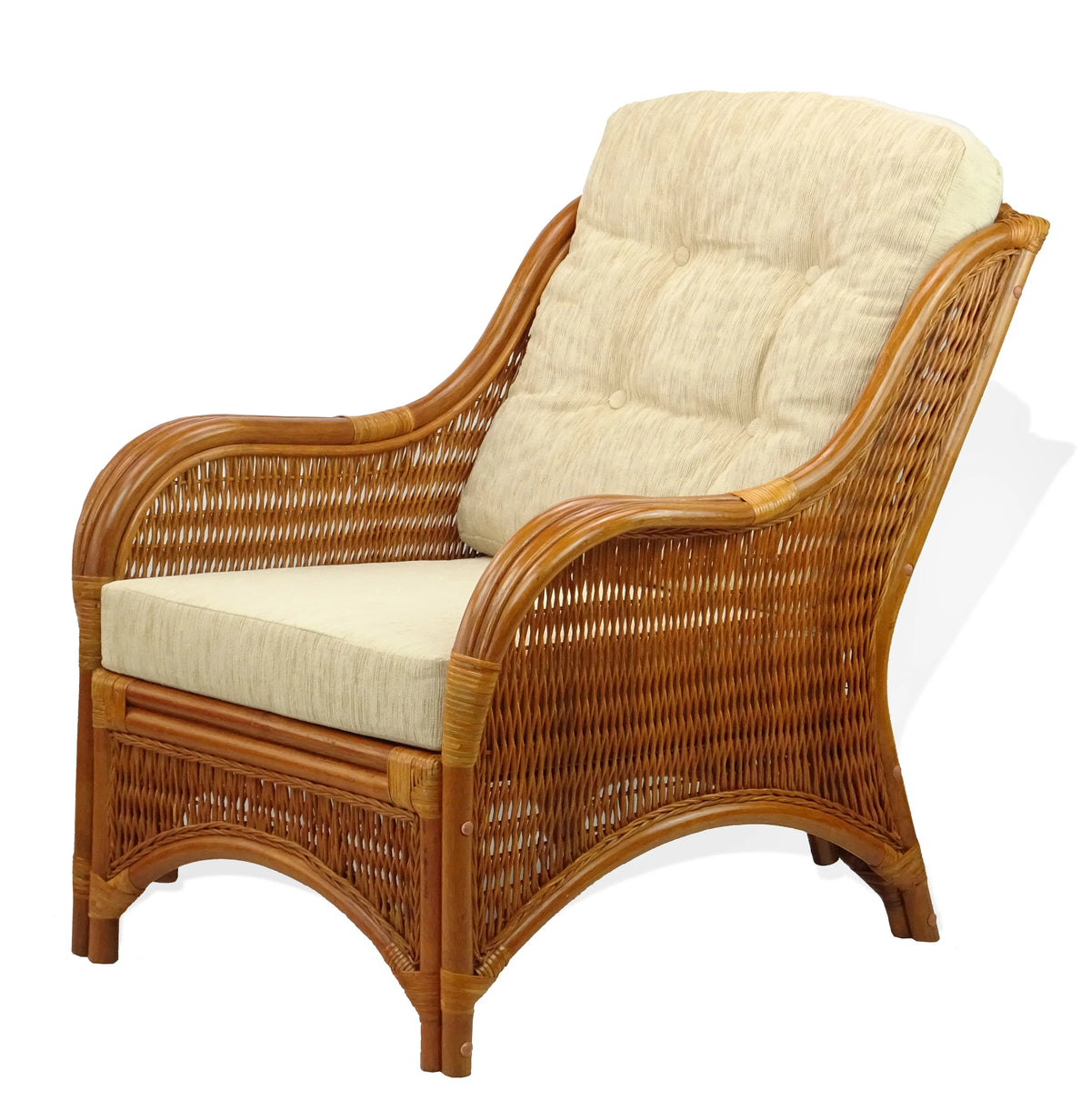 Natural Rattan Wicker Armchair with Cream Cushions Y723433