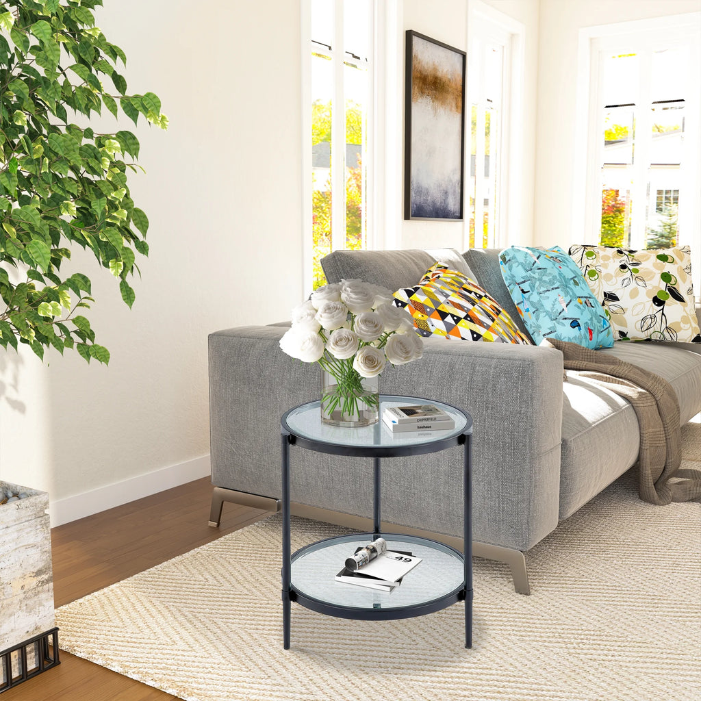 Round Coffee End Table with Temper Glass Top and Metal Leg G7644