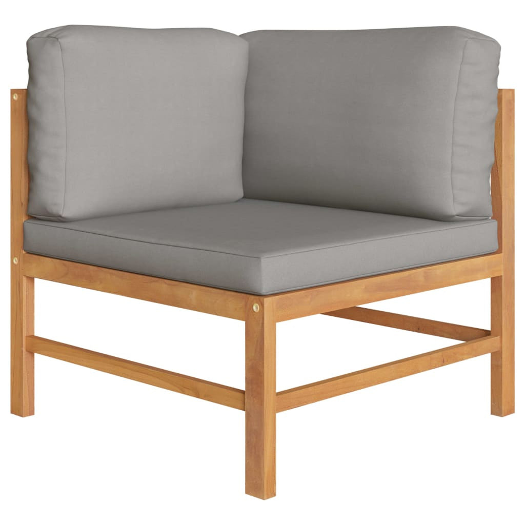 2-Seater Teak Wood Corner Sofa Set with Dark Gray Cushion I1572