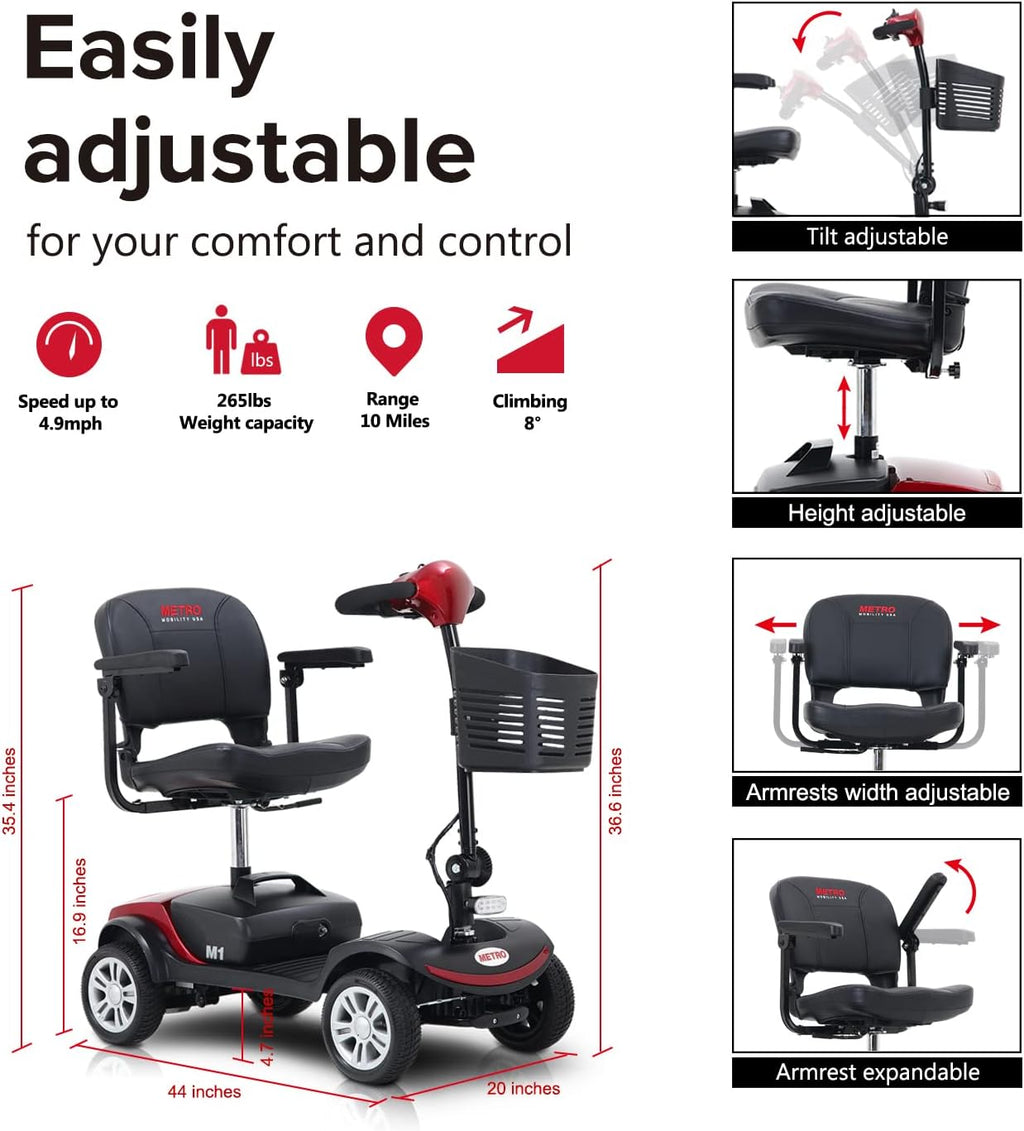 4 Wheel Mobility Scooter with Head Light, Max Speed 5 Mph, Max Load 265lbs X901291