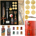 Pheasant Quill Pen and Ink Set Wax Seal Stamp Kit with Leather Journal Notebook, 7 Wax Stamp Heads, Pack of 2 V346