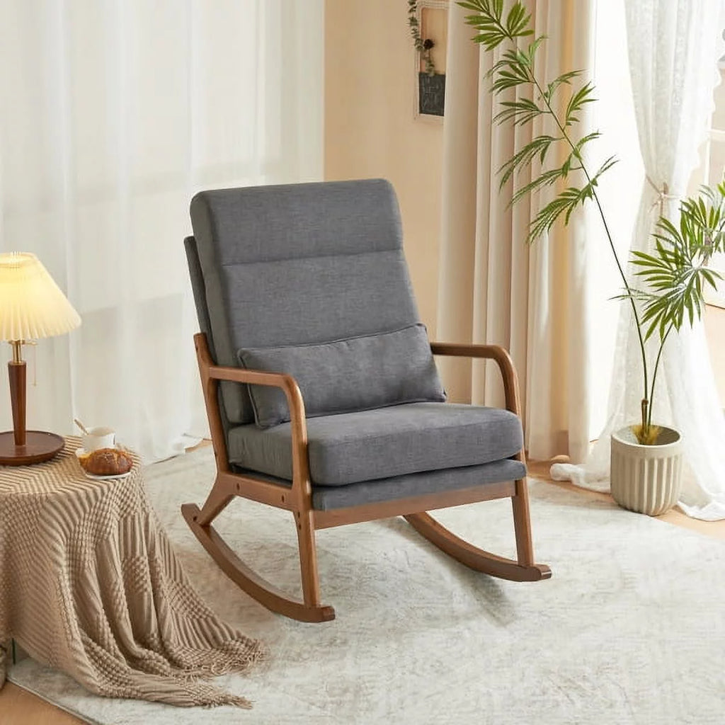 Solid Wood Linen Rocking Chair R938