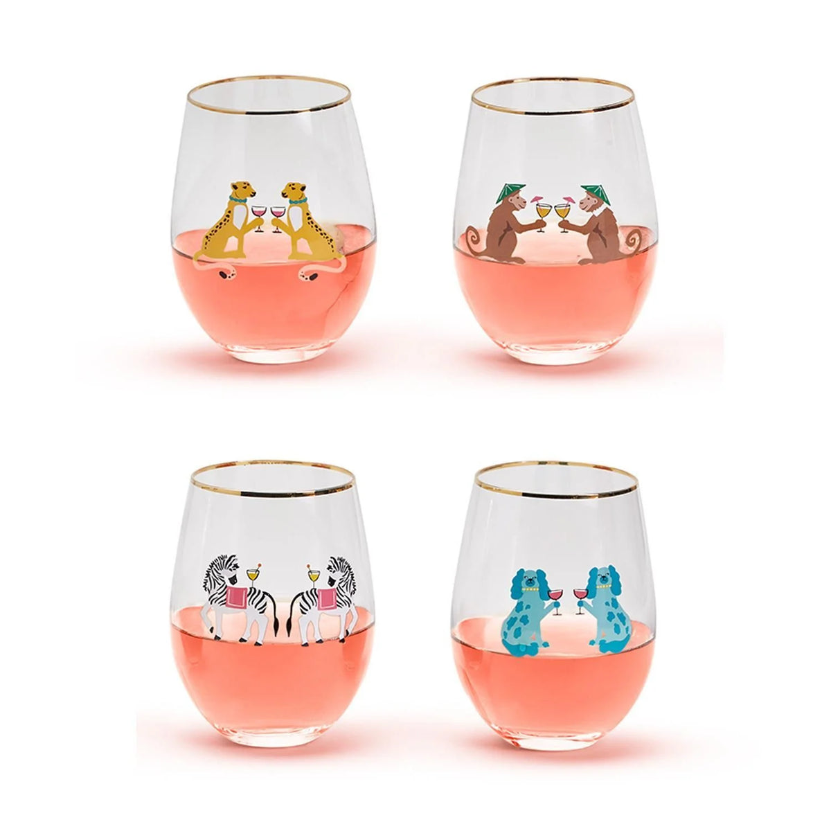 Set Of 4 Stemless Wine Glasses Y554