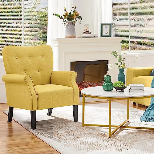 Modern Fabric Accent Chair with Wood Legs and High Back, Dark Gray V737