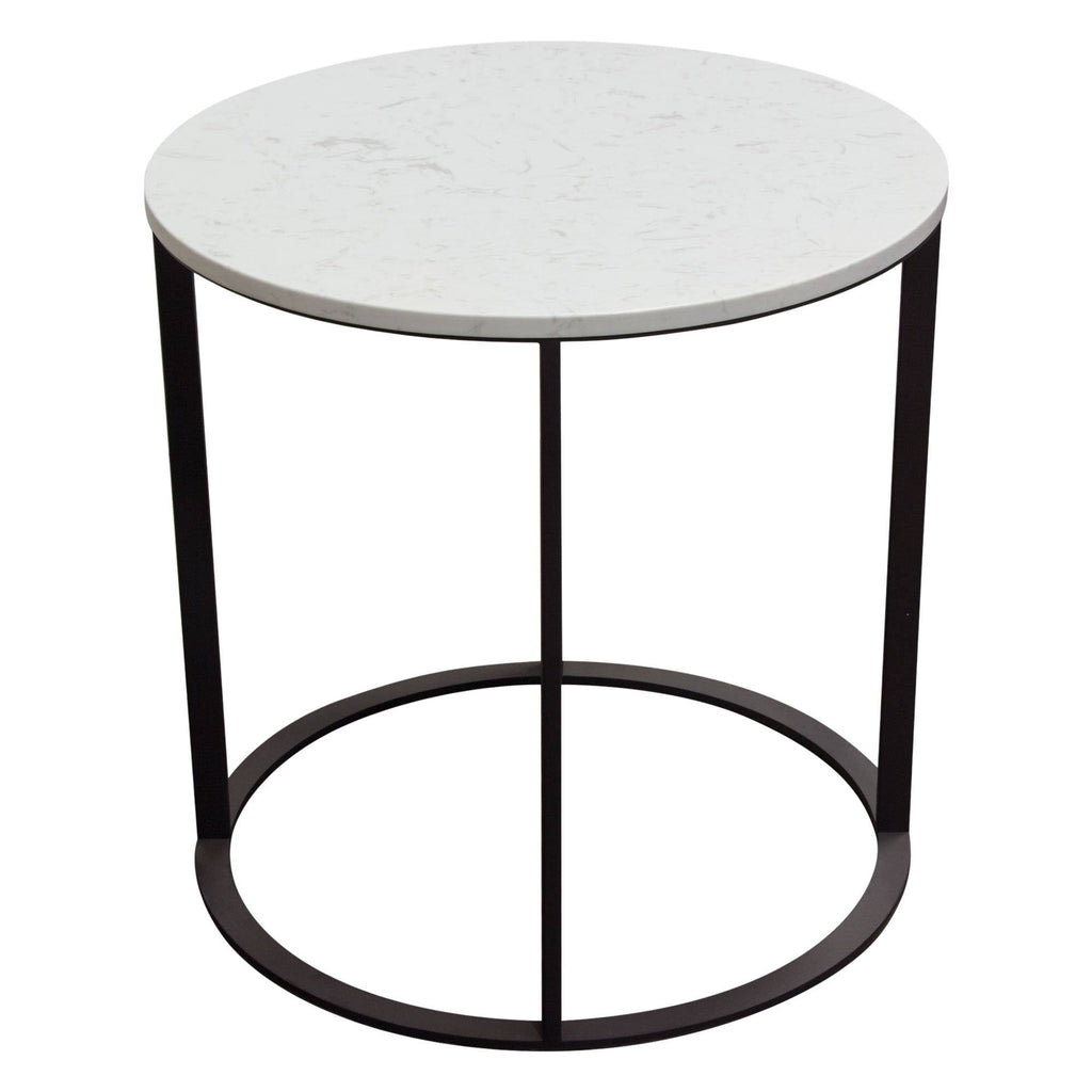 Round End Table with Engineered Marble Top and Black Metal Base V939309