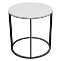 Round End Table with Engineered Marble Top and Black Metal Base V939309