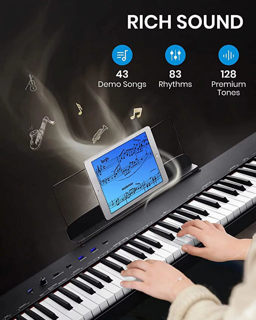 88 Key Full-Size Weighted Electric Piano with Sustain Pedal and Stand B3497