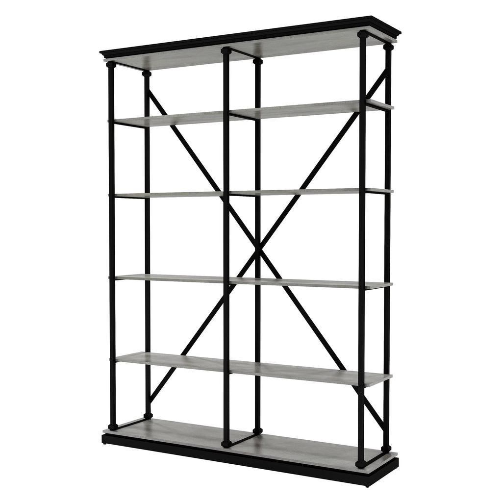 Antique Gray Wood 4-shelf Open Bookcase L31179
