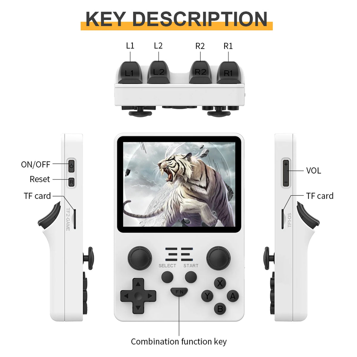 Handheld Game Console Retro Game Player Open Source System Built-in 15000+ Games 3.5-inch IPS Screen 3.5mm Headphone Jack 3500mAh Rechargeable Battery B106370