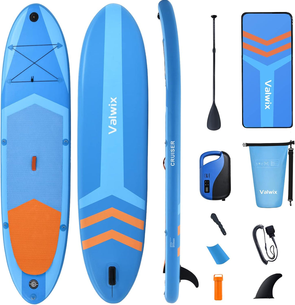 Inflatable Stand Up Paddle Board with Electric Air Pump & Action Camera Mount, 11' x 32'' x 6'', 350LBS Capacity (Blue) H8350