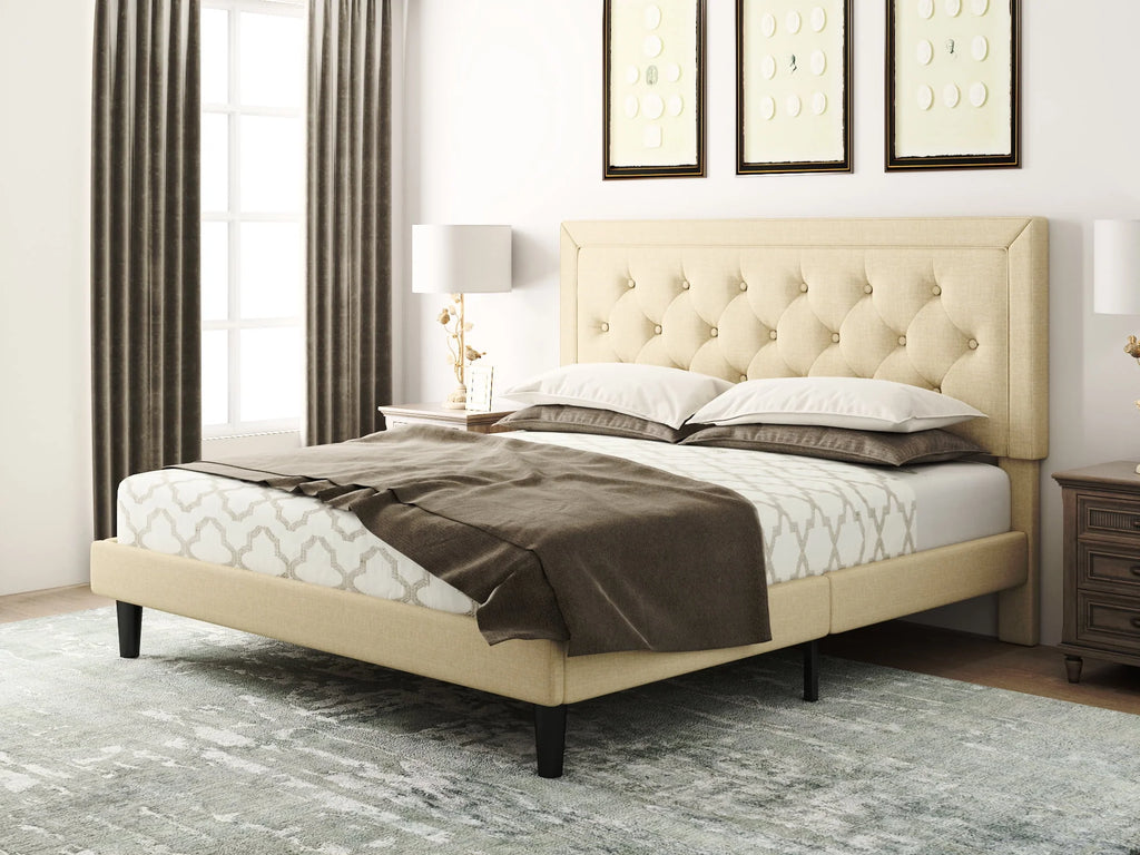 Queen Size Dark Grey Upholstered Platform Bed Frame S85918