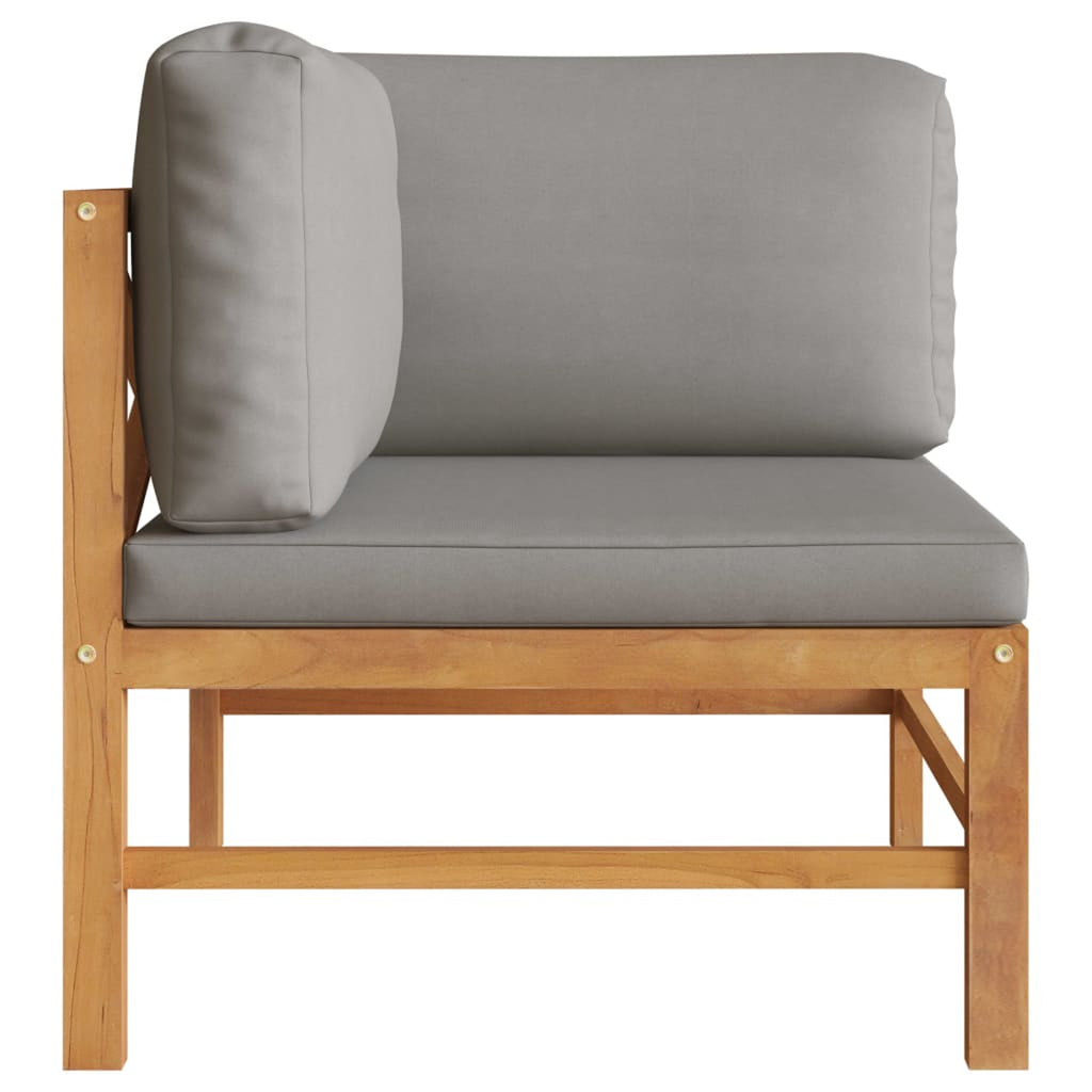 2-Seater Teak Wood Corner Sofa Set with Dark Gray Cushion I1572