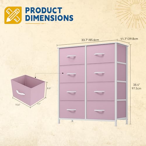 Pink Fabric 8 Drawer Dresser X632718