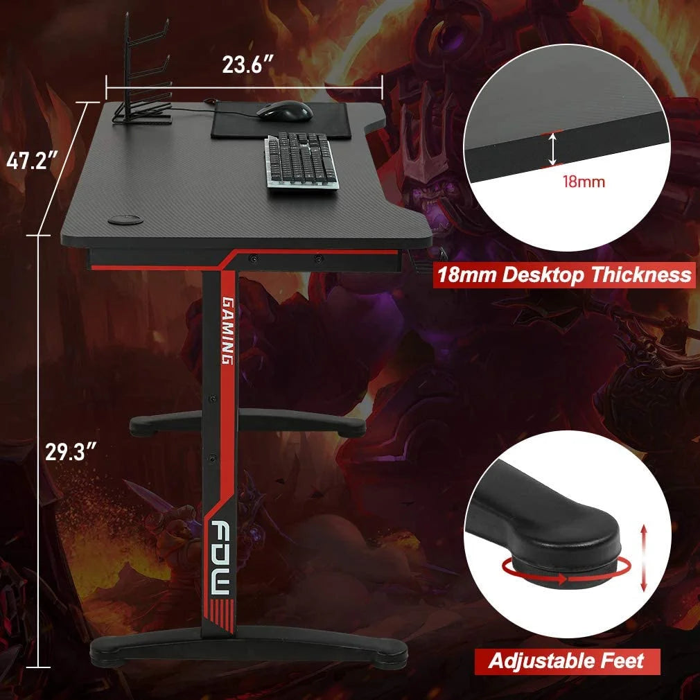 Extra Large Ergonomic Carbon Fiber Gaming Desk with Cup Holder G83105