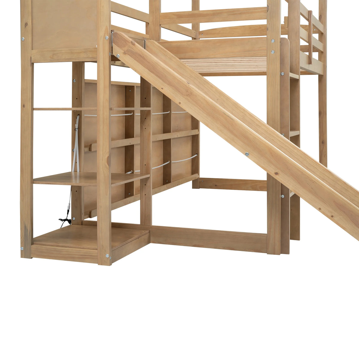 Wood Twin Size Loft Bed with Shelf and Slide F60249