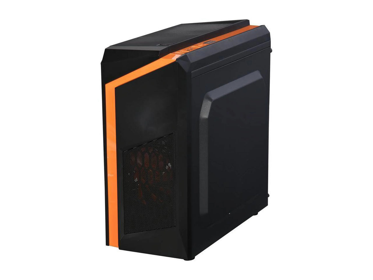 Black/Orange Micro-ATX Mini Tower Computer Case with 2 x Orange LED Fans I36375