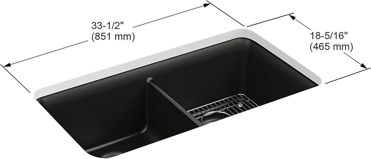 Undermount Double Equal Sink with Rack, Matte Black A802356