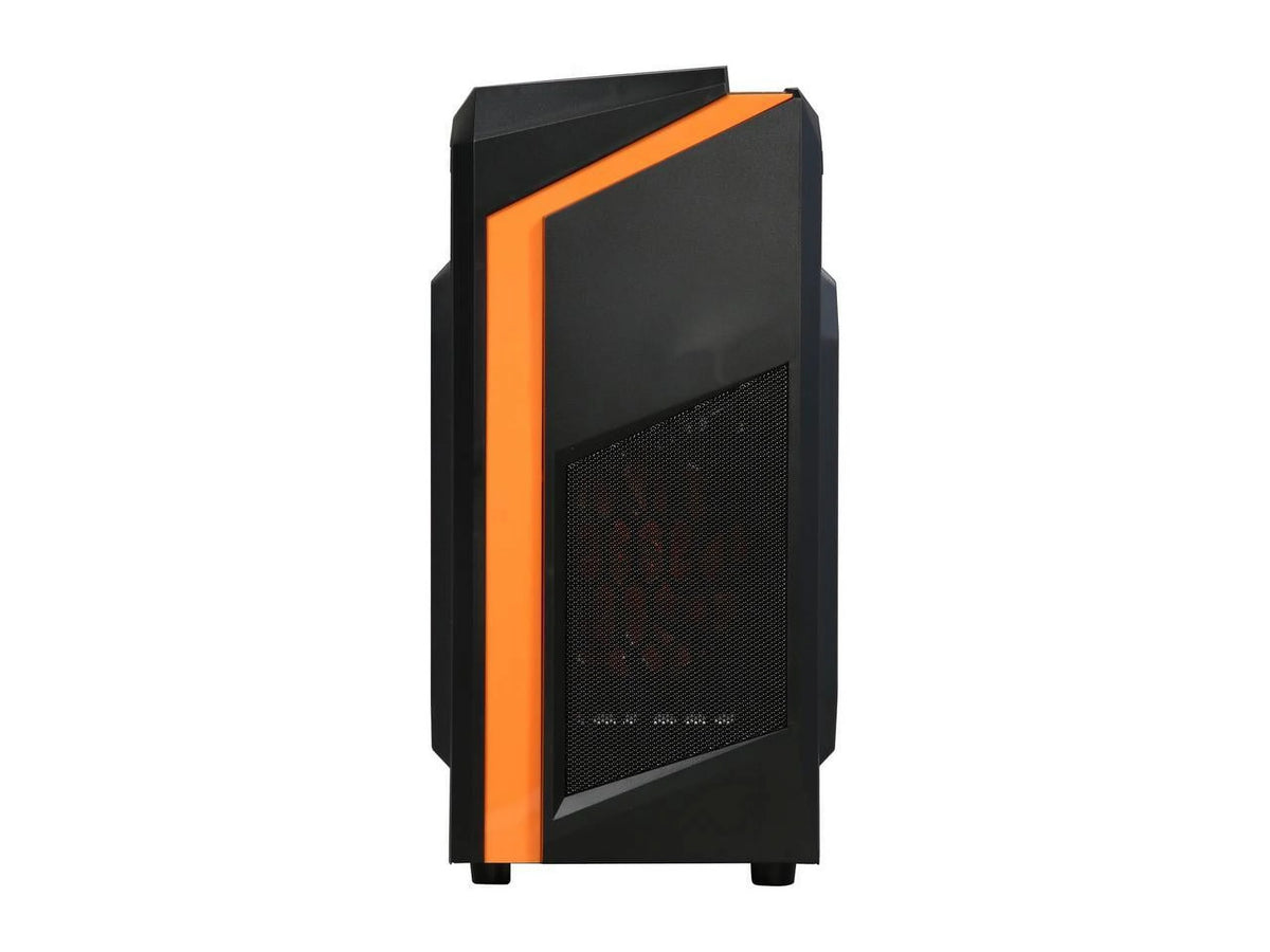 Black/Orange Micro-ATX Mini Tower Computer Case with 2 x Orange LED Fans I36375