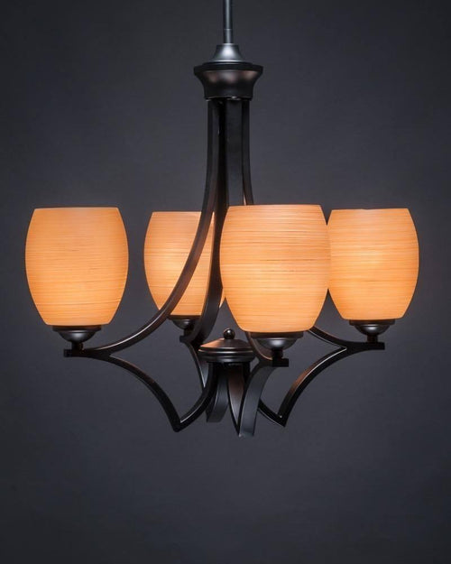 20& Four Light Chandelier Matte Black Finish with Cayenne Linen Glass K642905