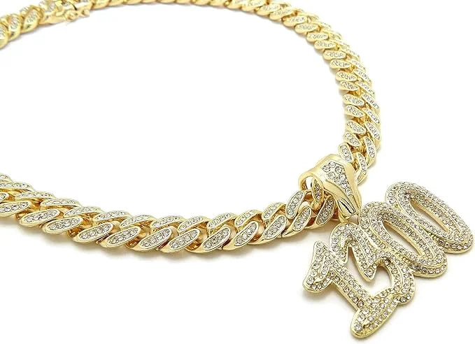 Gold Plated Cubic Zirconia Pendant & Chain Necklace Set V96765