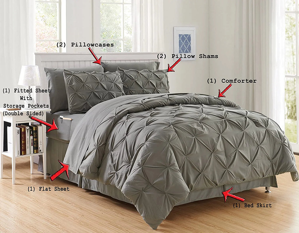 Aqua Full/Queen Pintuck Comforter Set with Bed Sheet Set Z87730