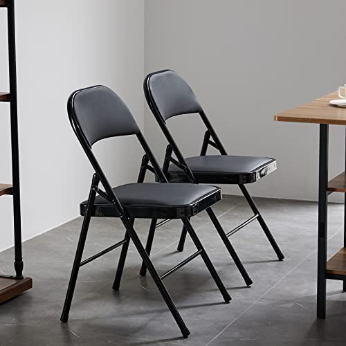 Grey 4 Pack Padded Folding Chairs with Steel Frame T147873