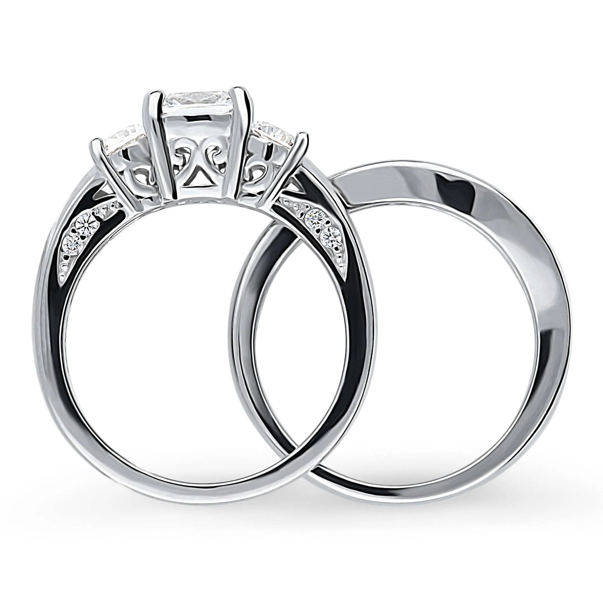 Sterling Silver Cushion Cut Cubic Zirconia Ring Set, Rhodium Plated Size 8.5 I740