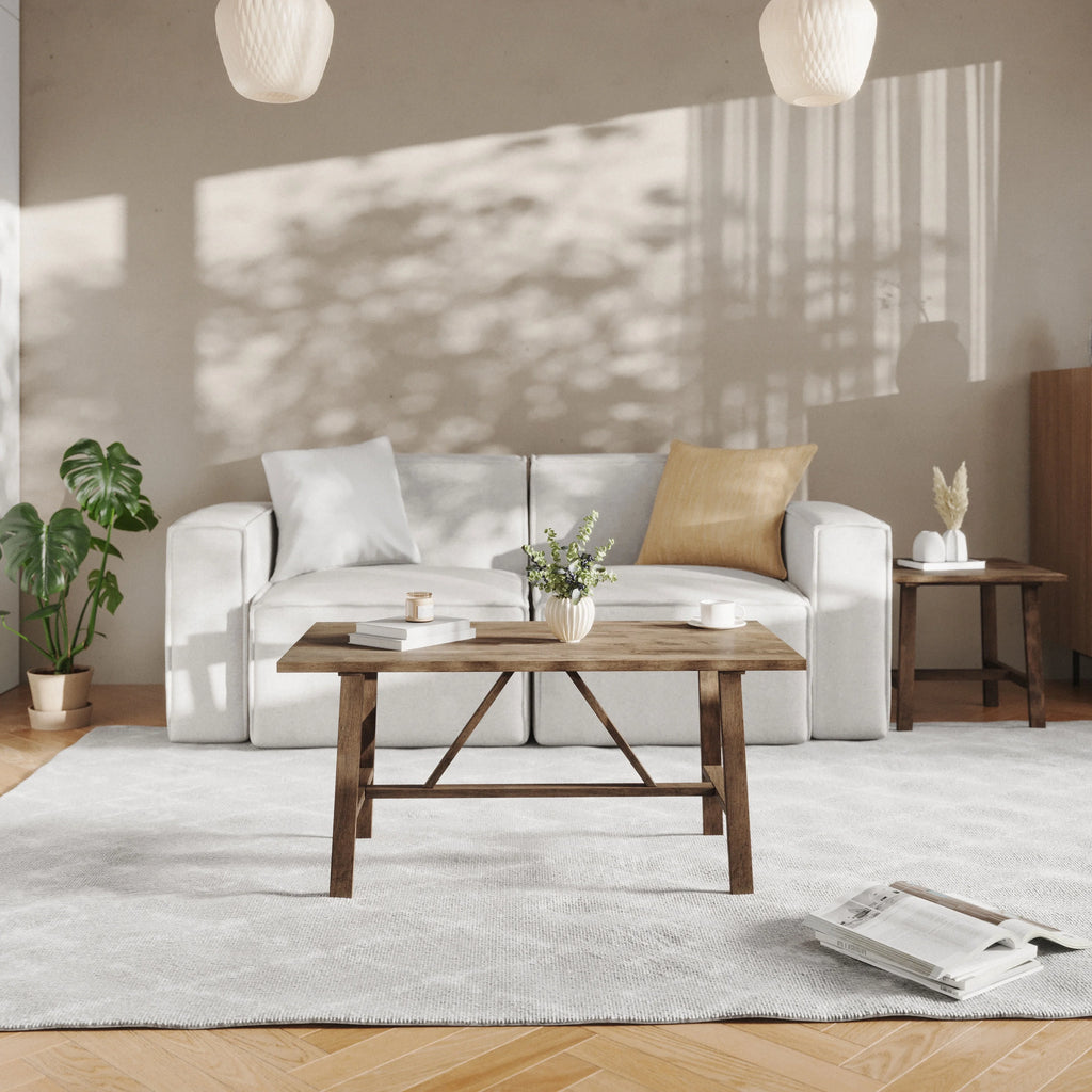 Solid Wood Farmhouse Coffee Table in Rustic Brown R389