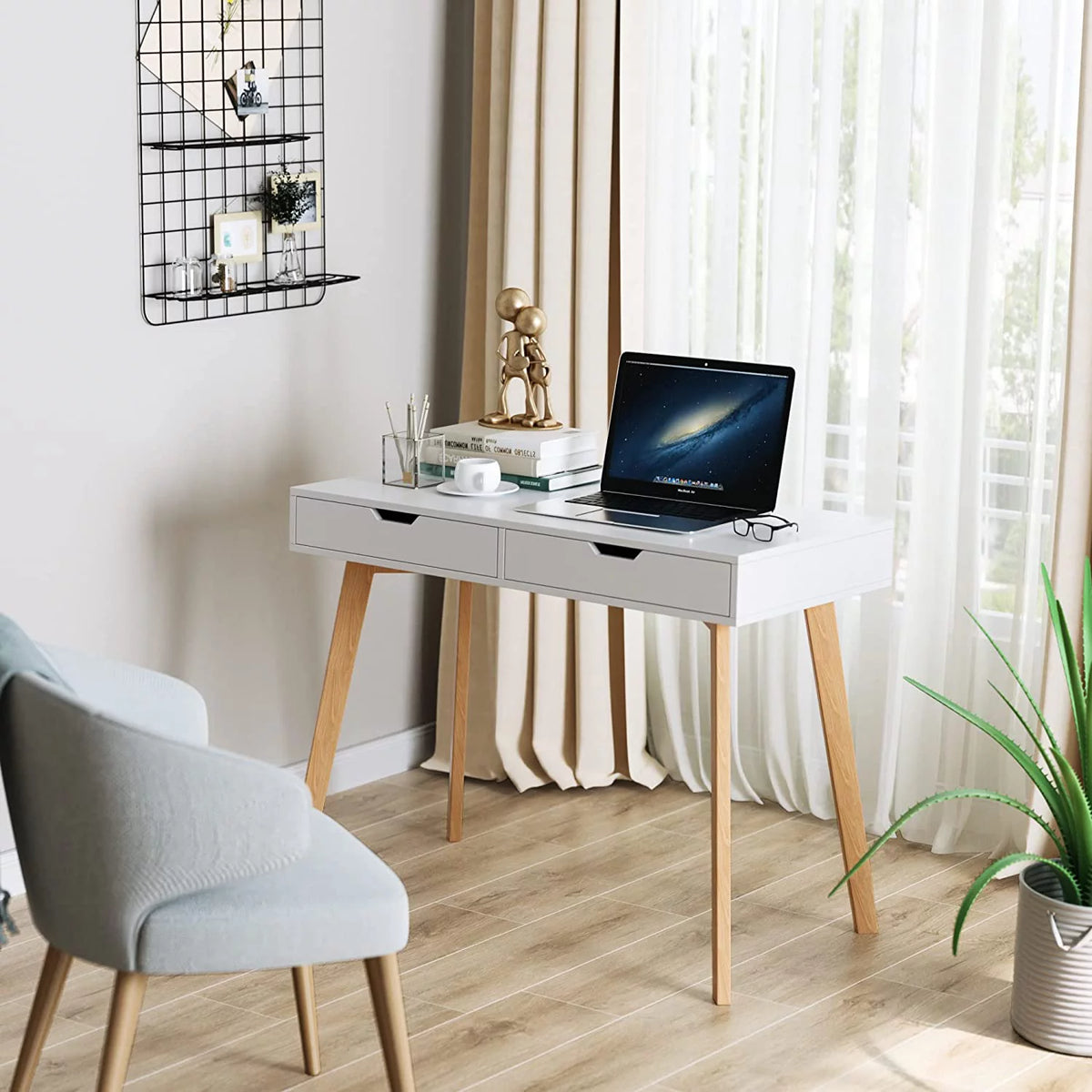 White Computer Writing Desk with 2 Drawers I9515
