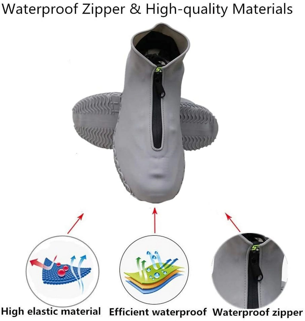 Gray Waterproof Reusable Rain Shoe Covers with Zipper I540