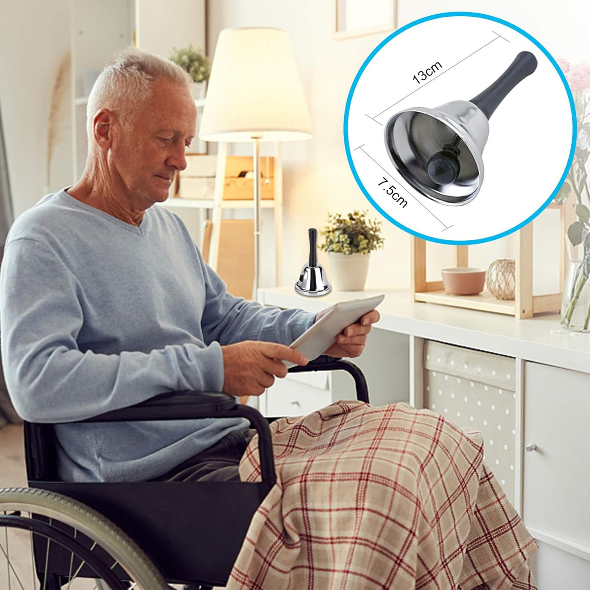 Wireless Caregiver Pager System with 2 SOS Call Buttons, 2 Receivers, 1 Steel Hand Bell W2938
