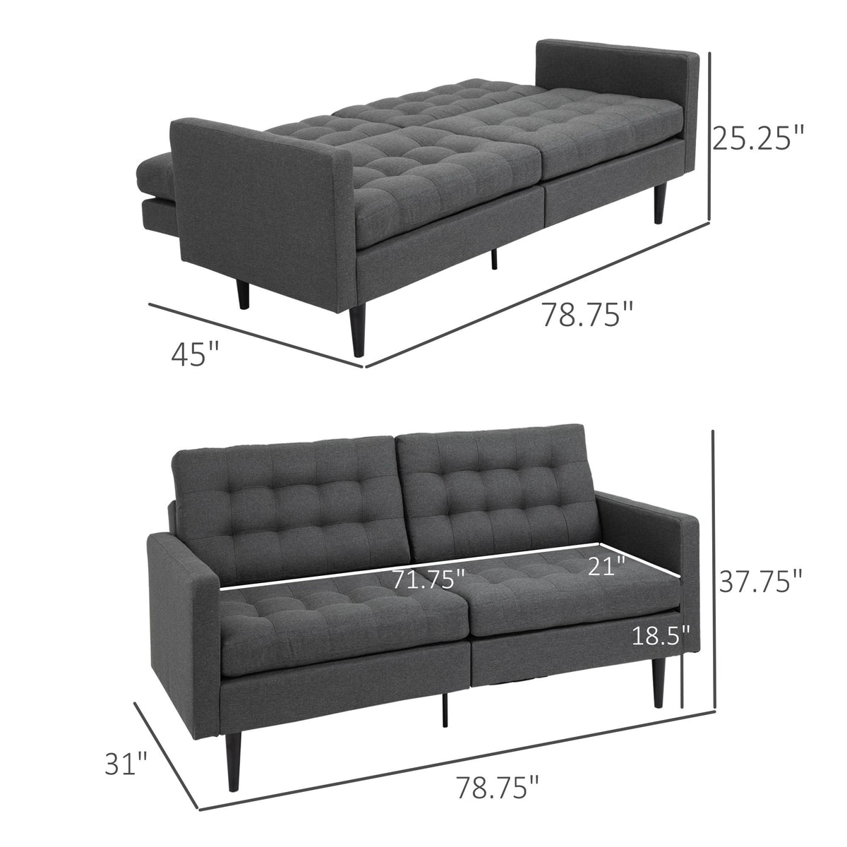 Grey Linen Fabric Convertible Sofa Bed B8057