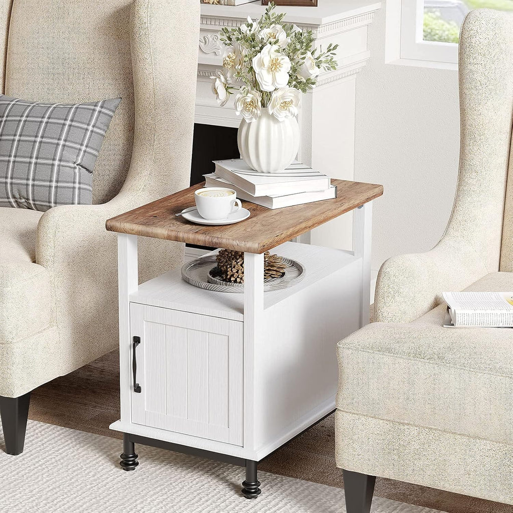 White Oak Nightstand with Storage Shelf and Cabinet A699