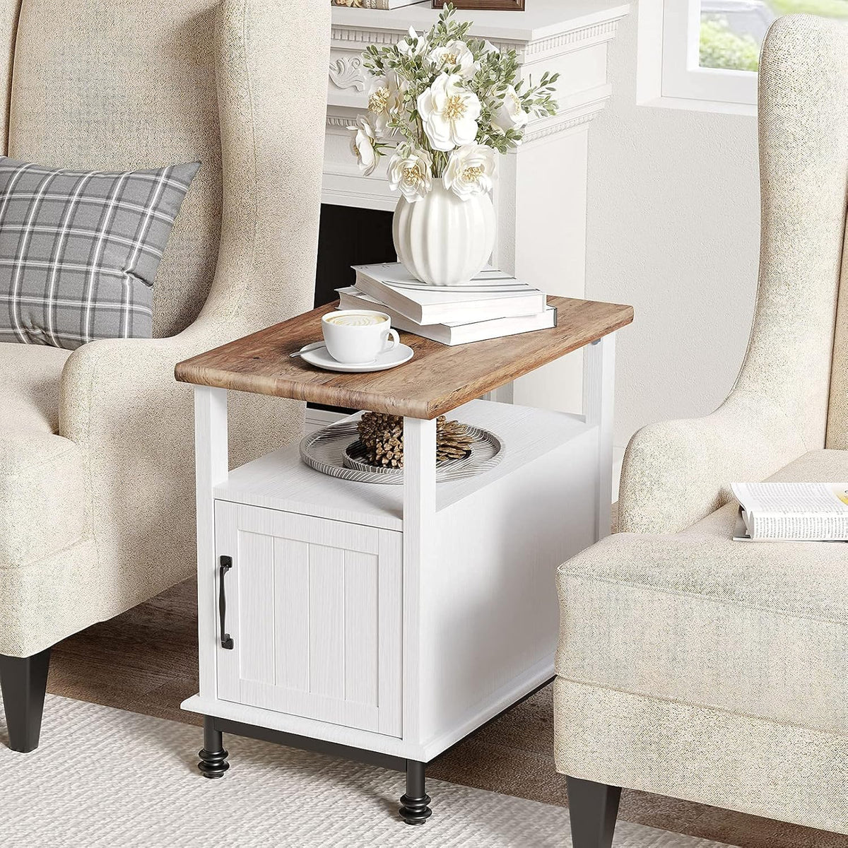White Oak Nightstand with Storage Shelf and Cabinet A699