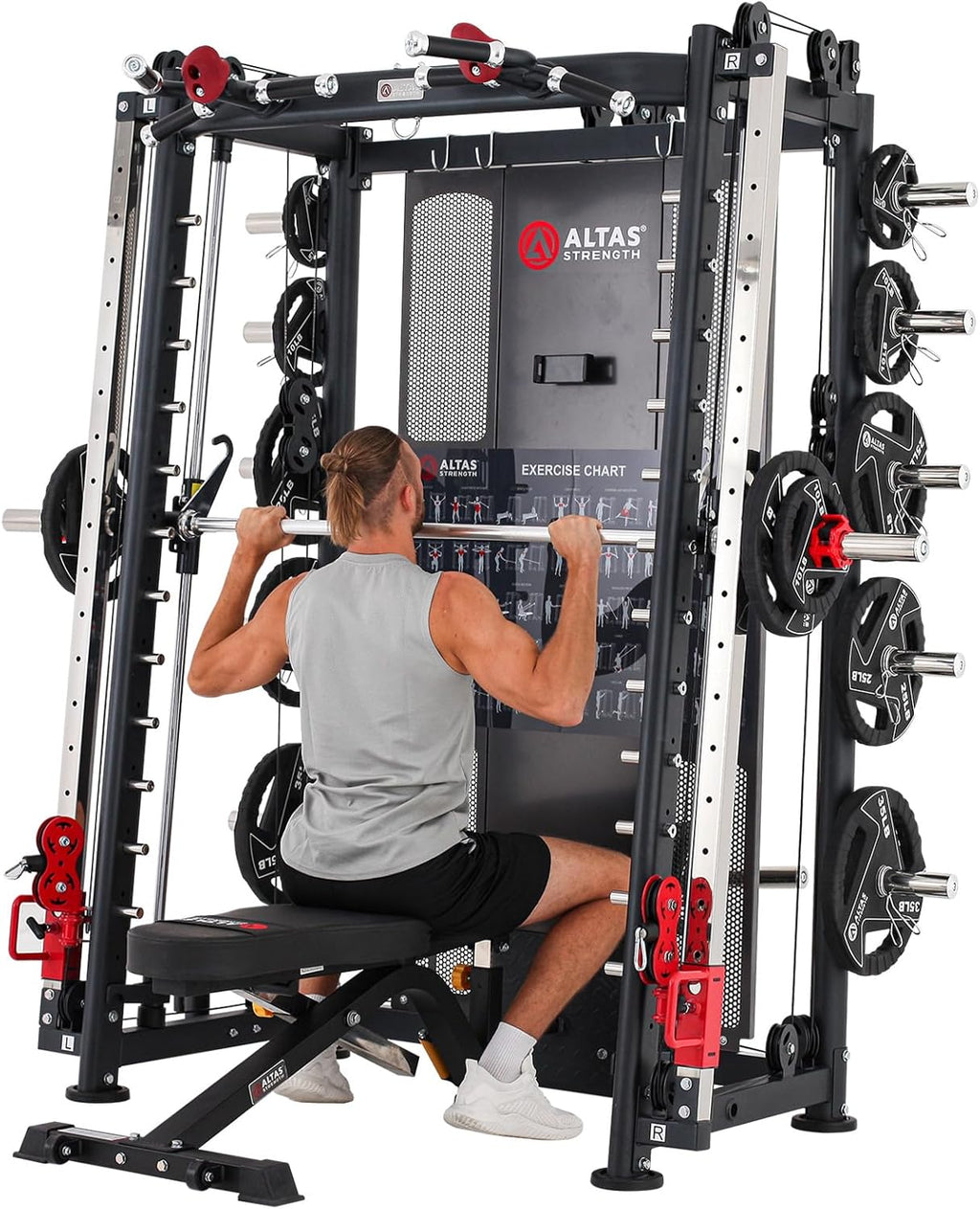 Home Gym Smith Machine with Pulley System Squat Rack Pull Up Bar U73073