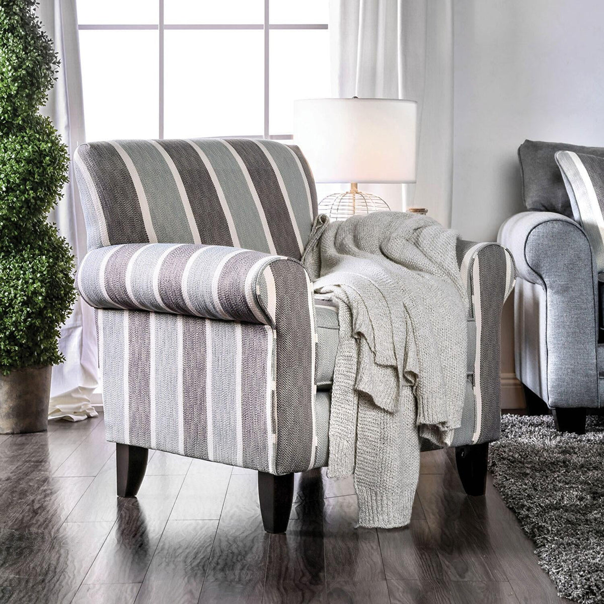 Blue Gray Fabric Living Room Set 5pcs S533