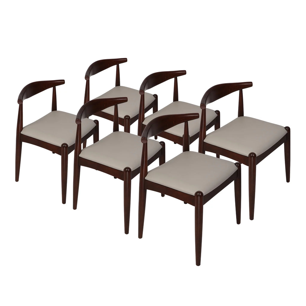 Walnut Mid-Century Dining Chairs Set of 6 Faux Leather X118953