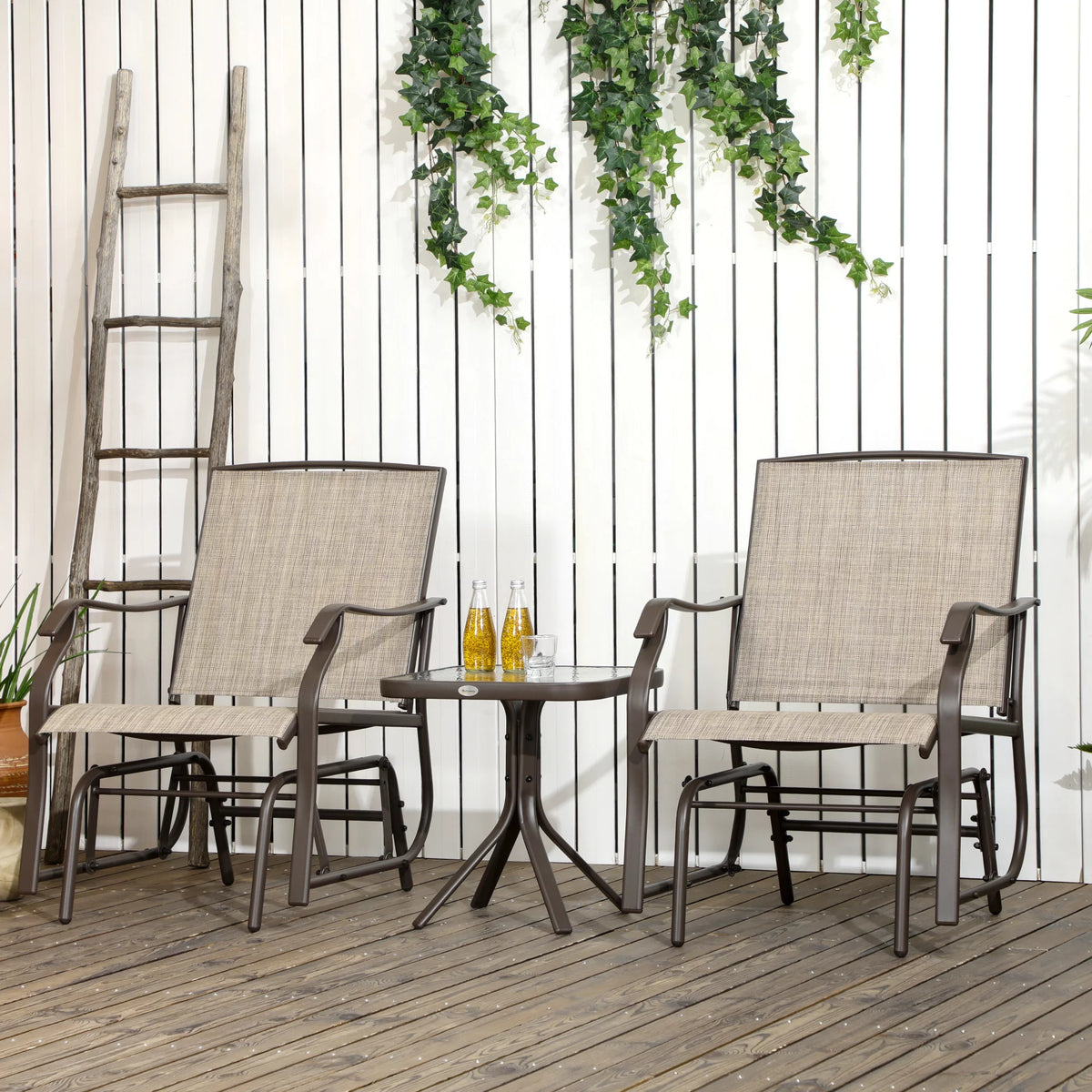 3 Pc Sling Fabric Rocking Glider Chair with Table Set S12502