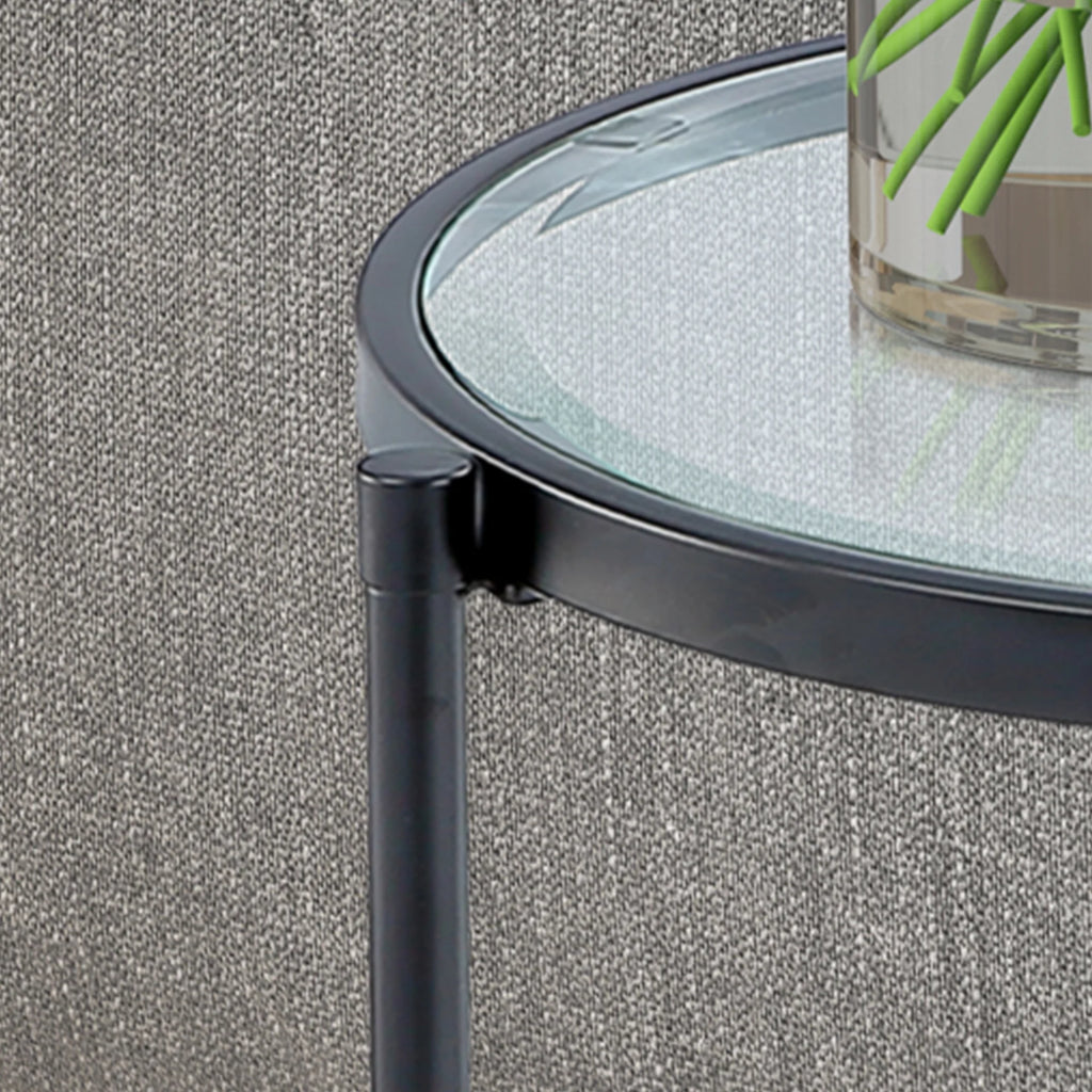 Round Coffee End Table with Temper Glass Top and Metal Leg G7644