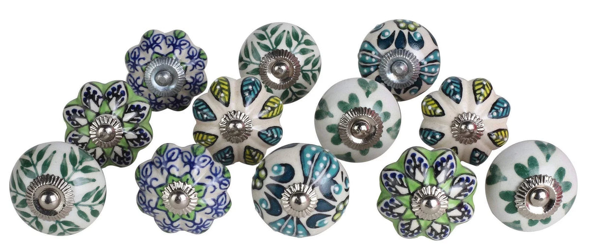 Ceramic Green Round Knobs Set Of 12 C507