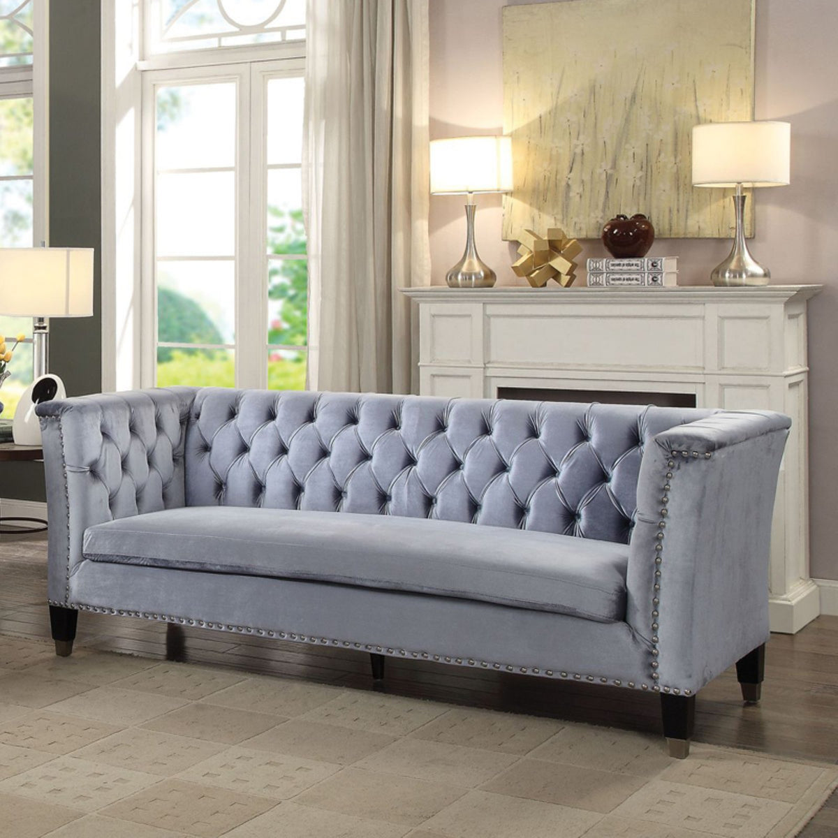 Blue Gray Velvet Sofa R270