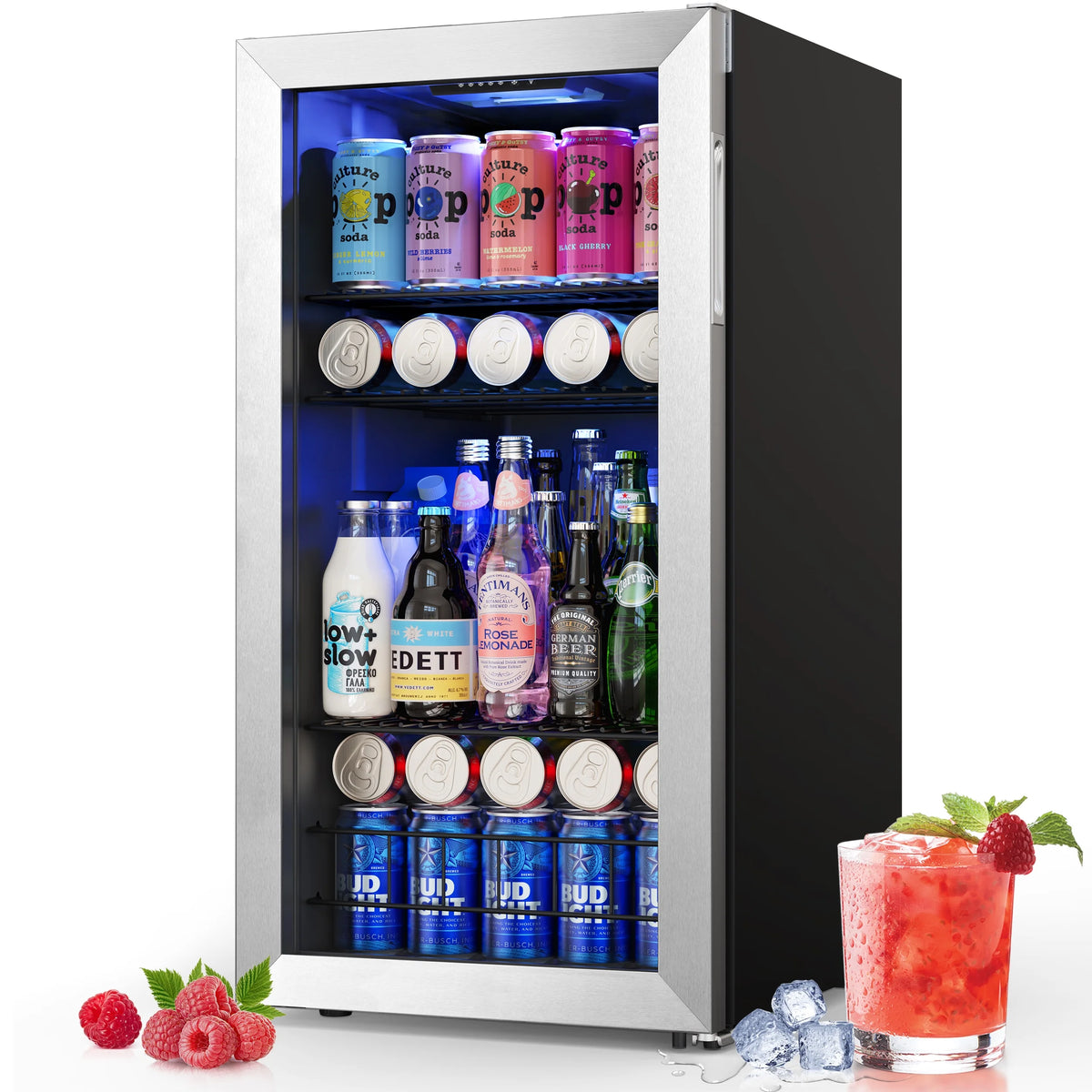 Freestanding Compact Mini Drink Fridge with Glass Door A91749