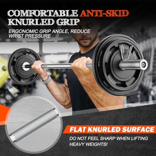 57" Olympic Barbell Bar, 2" Standard Straight Barbell Bars with 2 Spring Collars P210